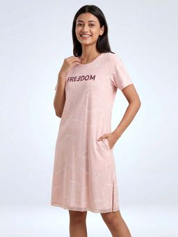 JULIANA DREAM - Womens Pink Cotton Printed Short Night Dress