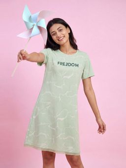 JULIANA DREAM - Womens Sage Green Cotton Printed Short Night Dress