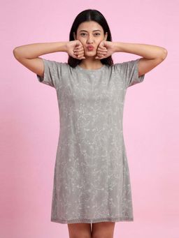 JULIANA DREAM - Womens Grey Cotton Lycra Printed Short Night Dress