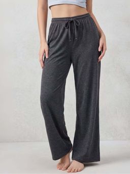 Kryptic - Women Cotton Baggy Fit Solid Lounge Pant With Side Pocket Charcoal