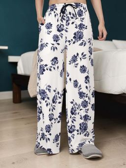 Kryptic - Women Cotton Baggy Fit Printed Lounge Pant With Side Pocket White