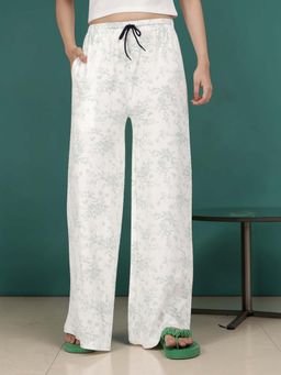 Kryptic - Women Cotton Baggy Fit Printed Lounge Pant With Side Pocket Green