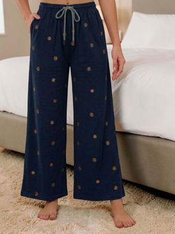 Kryptic - Women Cotton Baggy Fit Printed Lounge Pant With Side Pocket Navy Blue