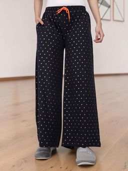 Kryptic - Women Cotton Baggy Fit Printed Lounge Pant With Side Pocket Navy Blue