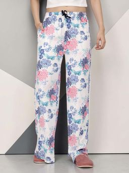 Kryptic - Women Cotton Baggy Fit Printed Lounge Pant With Side Pocket White