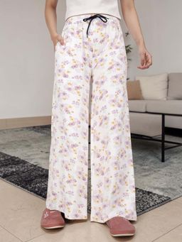 Kryptic - Women Cotton Baggy Fit Printed Lounge Pant With Side Pocket Purple