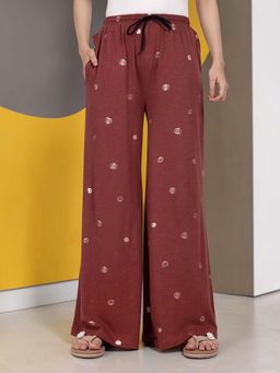 Kryptic - Women Cotton Baggy Fit Printed Lounge Pant With Side Pocket Bronze