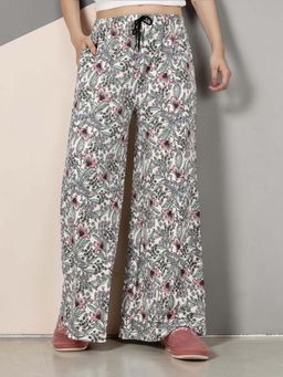 Kryptic - Women Cotton Baggy Fit Printed Lounge Pant With Side Pocket Off White