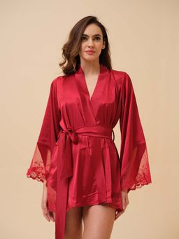 Mysthelle - Rosaline Robe With Lace Sleeves And Belt