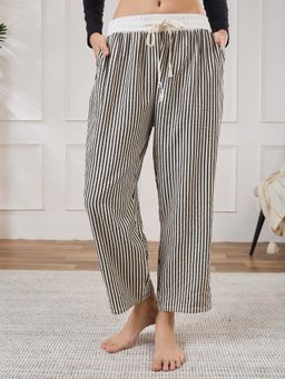 Secrets By ZeroKaata - Women Striped Summer Lounge Pants Black