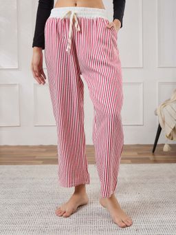 Secrets By ZeroKaata - Women Striped Summer Lounge Pants Magenta
