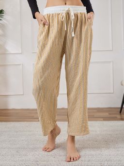 Secrets By ZeroKaata - Women Striped Summer Lounge Pants Mustard
