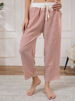 Secrets By ZeroKaata - Women Striped Summer Lounge Pants Red