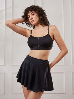 Secrets By ZeroKaata - Solid Black Baby Doll & Skirt Nightwear With Thong (Pack of 2)