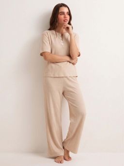 Chelvet - Womens Premium Beige Waffle Nightsuit