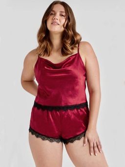 Chelvet - Satin Red Lace Cami And Shorts Nightwear (Pack of 2)