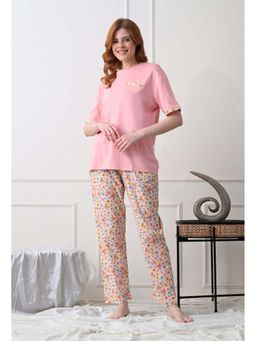 KIZA - Womens Cotton Nightsuit With Floral Print - Pink