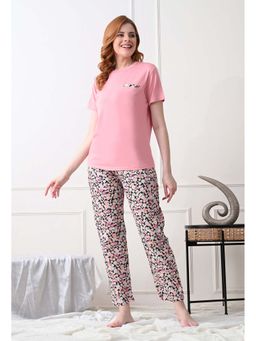 KIZA - Womens Cotton Nightsuit With Floral Print - Pink