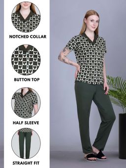 KIZA - Womens Tencel Pyjama With Heart Print T-Shirt - Olive Green