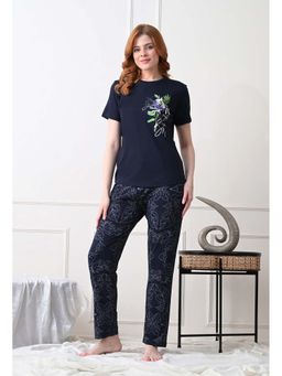 KIZA - Womens Tencel Pyjama With Floral Print T-Shirt - Navy Blue