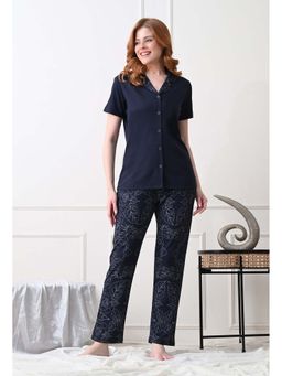 KIZA - Womens Tencel Nightsuit - Navy Blue