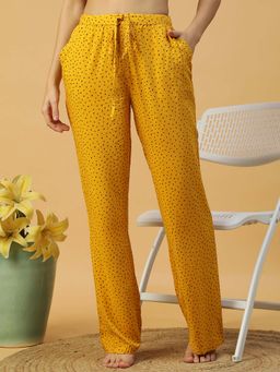 Oxolloxo - Women Yellow Printed Elasticated With Tie-Up Detail Nightwear Pyjama