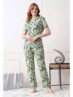 KIZA - Womens Cotton Knit Nightsuit With Abstract Print - Sage Green