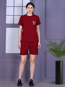 KIZA - Womens Cotton Nightsuit With Graphic Print - Red