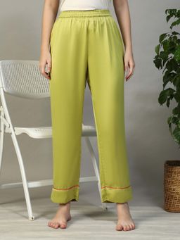 Oxolloxo - Women Solid Green Elasticated Satin Nightwear Pyjama