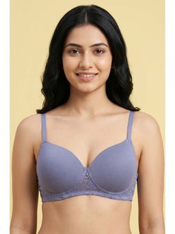 Zivame - Padded Non Wired 3/4Th Coverage Lace Bra - Silver Bullet