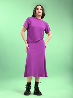 PURVAJA - Purple Half Sleeves High Neck Solid Co-Ord Set