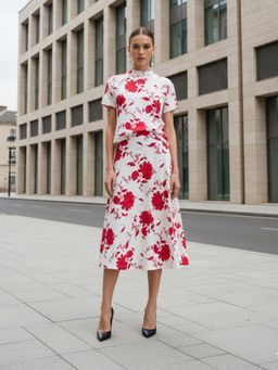 PURVAJA - White and Red Floral Printed Co-Ord Set