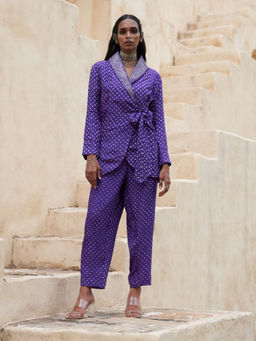 PINK CITY BY SARIKA - Blue Wrap Around Jacket with Pant (Set of 2)