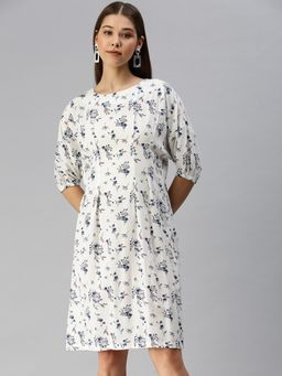 SHOWOFF - Women White Floral Boat Neck Dress