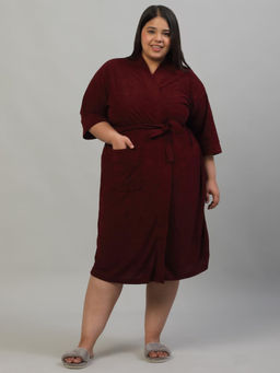 Creeva - Wine Everyday Plus Size Micro Terry Bath Robe