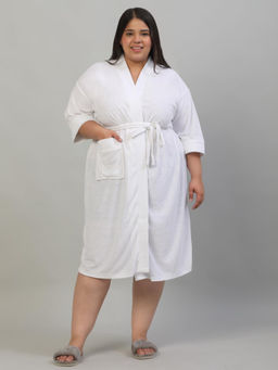 Creeva - White Everyday Plus Size Micro Terry Bath Robe