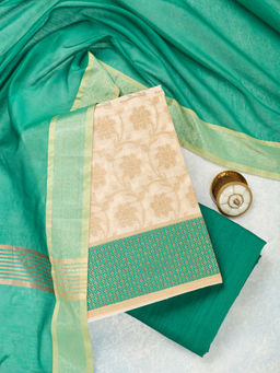 Koskii - Green Zariwork (Gold) Banarasi Unstitched Dress Material