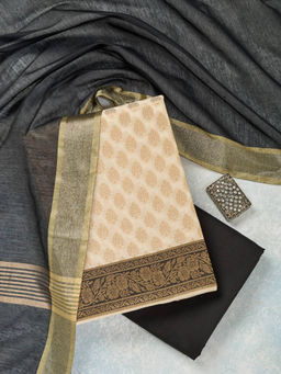 Koskii - Black Zariwork (Gold) Banarasi Unstitched Dress Material