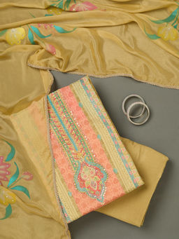 Koskii - Gold Bling Semi Crepe Unstitched Dress Material