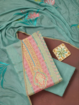 Koskii - Sky Blue Bling Semi Crepe Unstitched Dress Material