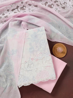Koskii - Baby Pink Threadwork Cotton Unstitched Dress Material