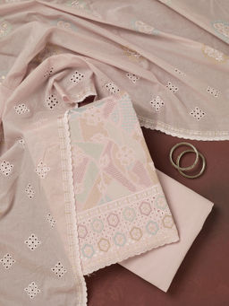 Koskii - Baby Pink Thread Embroidery Cotton Unstitched Dress Material