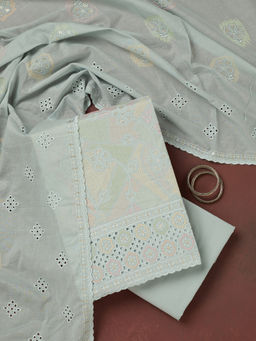 Koskii - Light Grey Thread Embroidery Cotton Unstitched Dress Material