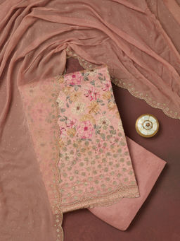 Koskii - Pink Bling Crepe Unstitched Dress Material