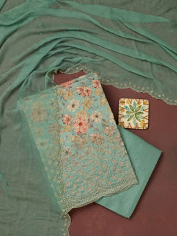 Koskii - Sea Green Bling Crepe Unstitched Dress Material