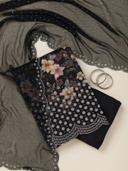 Koskii - Black Bling Crepe Unstitched Dress Material