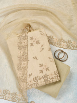 Koskii - Beige Stonework Tissue Unstitched Dress Material