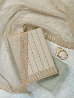 Koskii - Grey Stonework Tissue Unstitched Dress Material