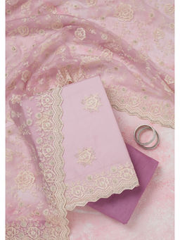 Koskii - Purple Threadwork Semi Crepe Unstitched Dress Material