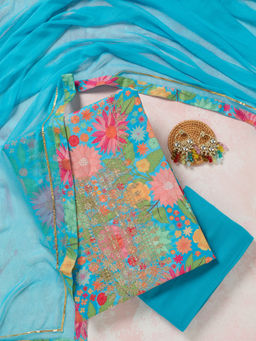 Koskii - Sky Blue Zariwork (Gold) Cotton Unstitched Dress Material